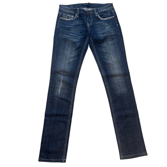 (2451) Vigoss Studio "The Brooklyn" Skinny Jeans Whiskered Distressed Size 3 4 - Picture 1 of 6